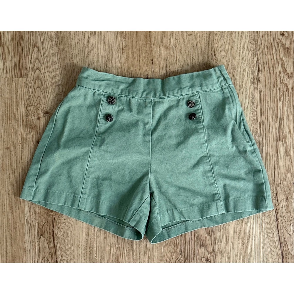 Janie and Jack Girls Sage Green Sailor Shorts Rose Buttons Size 12 Cotton